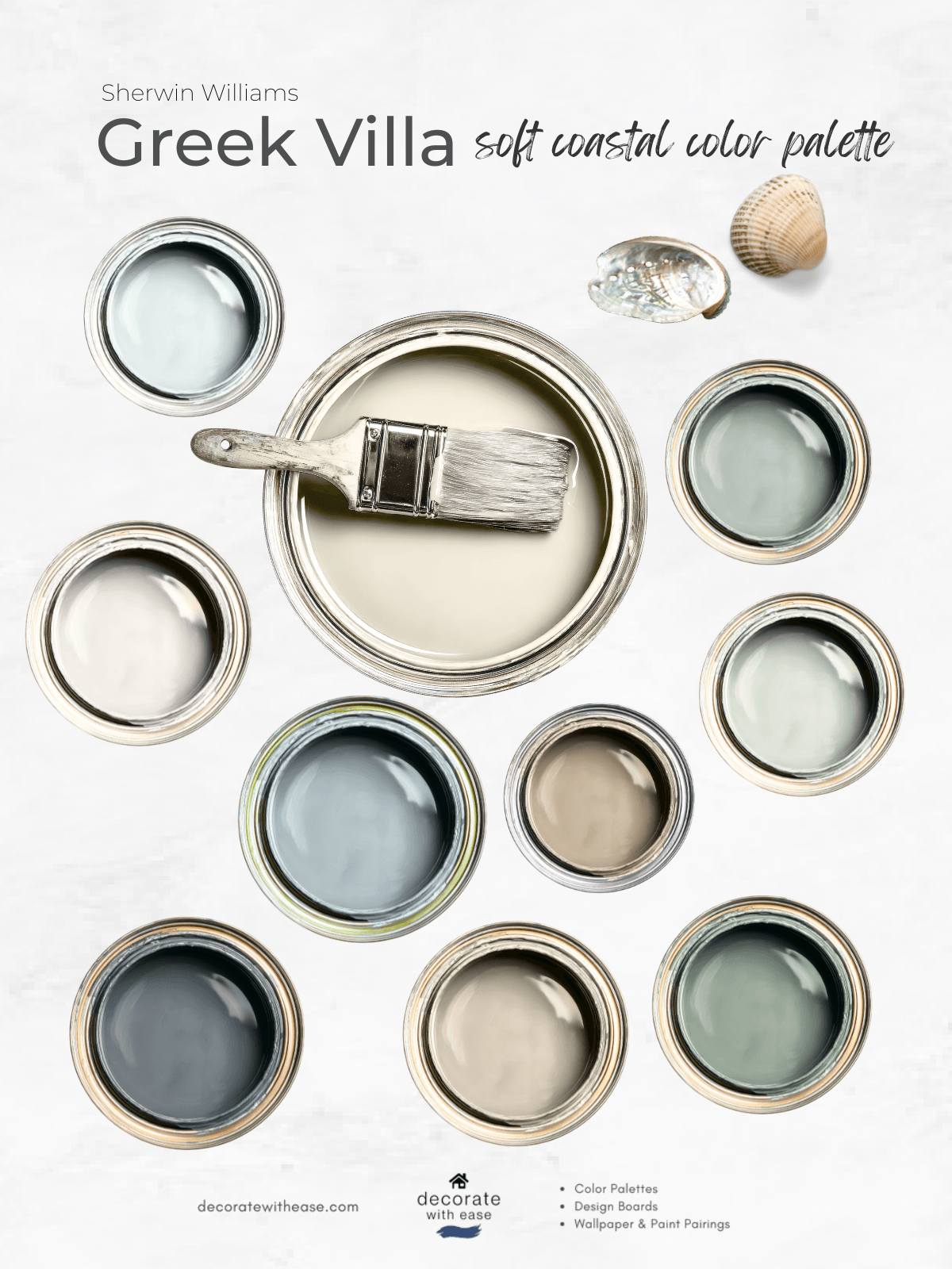 Sherwin Williams Greek Villa color palette with soft blue and green coordinating coastal colors