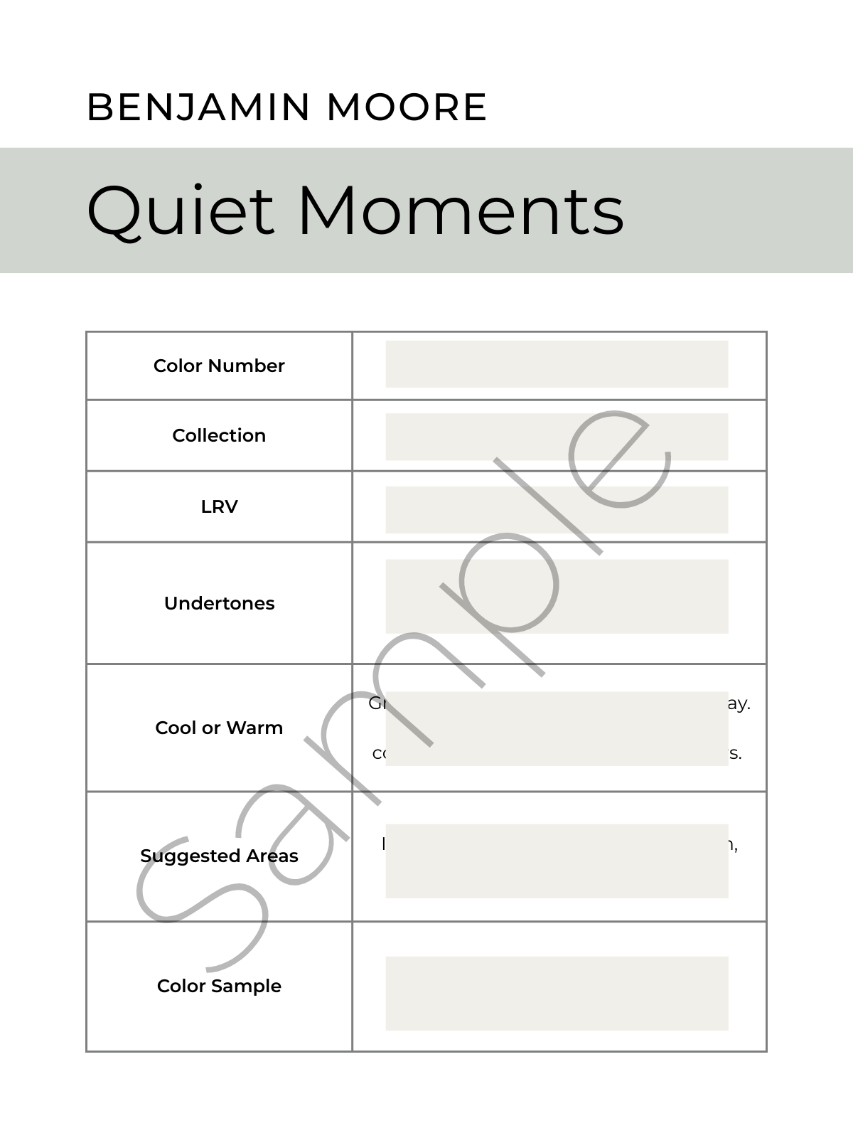 Benjamin Moore Quiet Moments color swatch and details