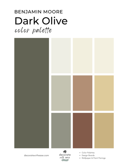 Benjamin Moore Dark Olive color palette with swatches on a white background