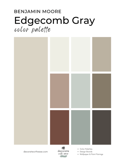 Benjamin Moore Edgecomb Gray color palette with swatches on a white background