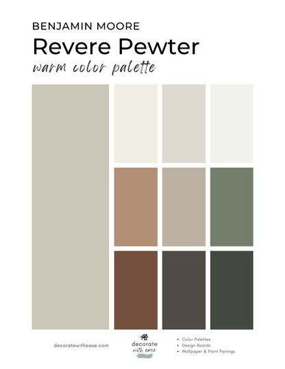 Benjamin Moore Revere Pewter color swatch on a white background