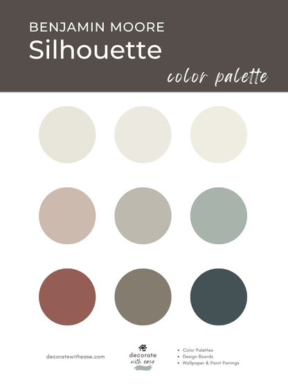 Benjamin Moore Silhouette color palette with nine circular color swatches on a white background.