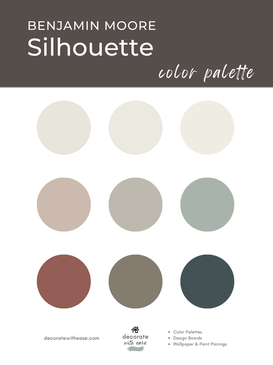 Benjamin Moore Silhouette color palette with nine circular color swatches on a white background.