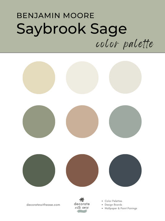 Benjamin Moore Saybrook Sage color palette with nine swatches on a white background
