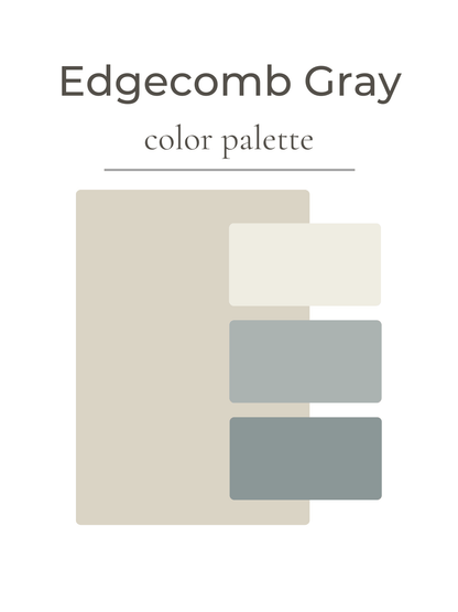 Color palette with 'Edgecomb Gray' and other shades on a white background