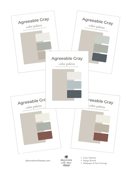 Set of Agreeable Gray color swatch cards on a white background