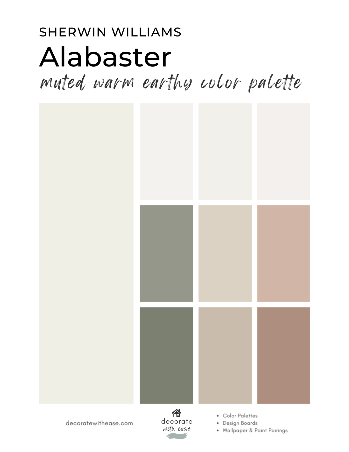 Sherwin Williams Alabaster warm muted earthy paint color palette