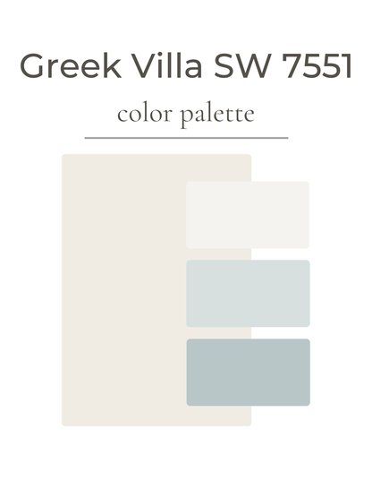 Color swatches of Greek Villa SW 7551 on a white background